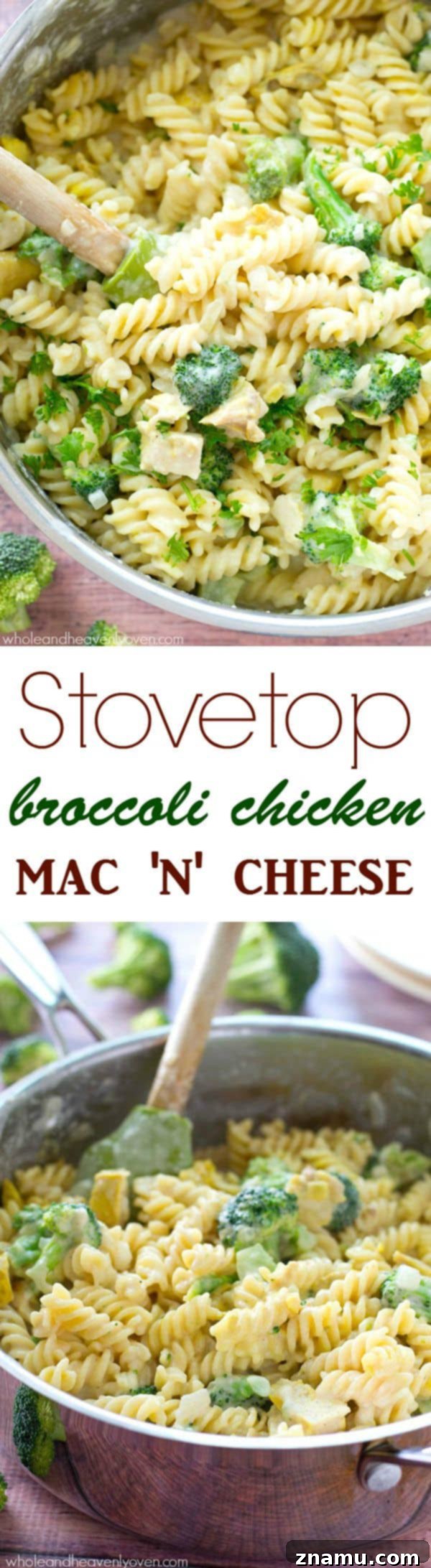 Creamy Skillet Chicken Broccoli Mac 9 Dinner's on the table in only 30 minutes in one pan when you make this extra-comforting broccoli and chicken-loaded mac 'n' cheese.---Destined to become a weeknight regular! @WholeHeavenly