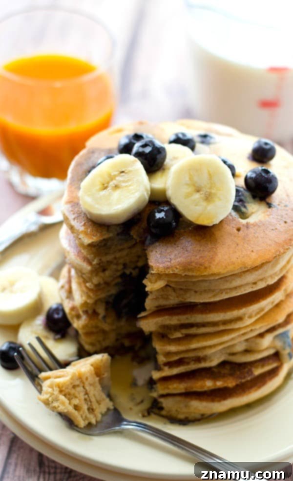 Bakery Banana Swirl Pancakes 12 The fluffiest buttermilk pancakes, perfect for Sunday brunch, with a recipe for homemade pancake mix, ensuring an easy and delicious breakfast.