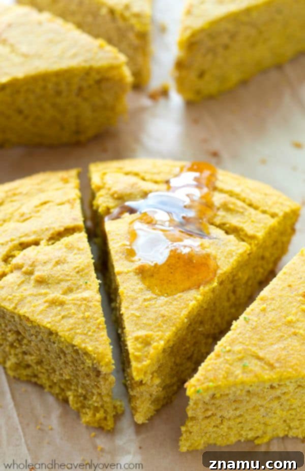 Golden Pumpkin Spice Cornbread Wedges 4 Plenty of fall spices and pumpkin collide in these extra-soft pumpkin spiced cornbread wedges that go perfectly with a bowl of hot chili! @WholeHeavenly