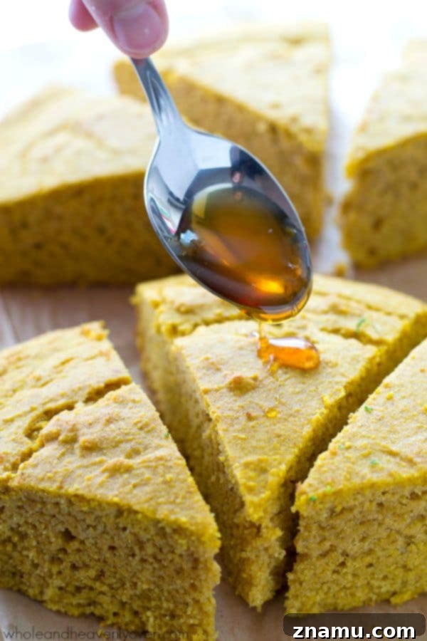Golden Pumpkin Spice Cornbread Wedges 5 Plenty of fall spices and pumpkin collide in these extra-soft pumpkin spiced cornbread wedges that go perfectly with a bowl of hot chili! @WholeHeavenly