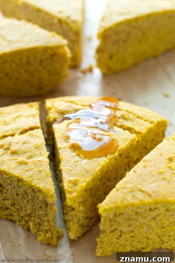 Golden Pumpkin Spice Cornbread Wedges 7 Plenty of fall spices and pumpkin collide in these extra-soft pumpkin spiced cornbread wedges that go perfectly with a bowl of hot chili! @WholeHeavenly