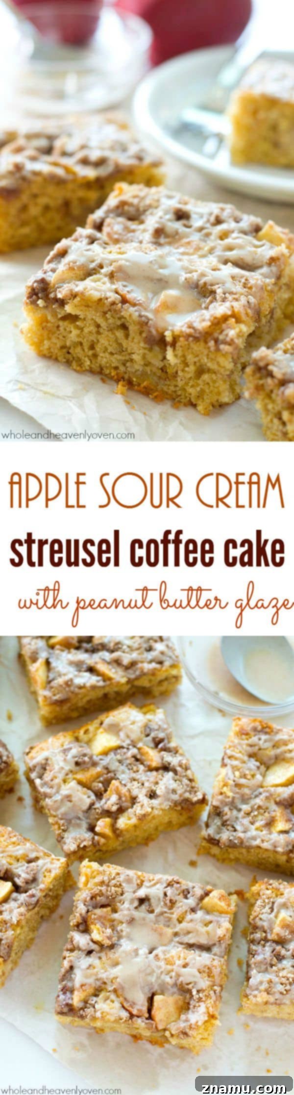 Unbelievably moist and loaded with apples, plenty of streusel, and glaze, you'll definitely savor every last crumb of this ultimate fall coffee cake! @WholeHeavenly