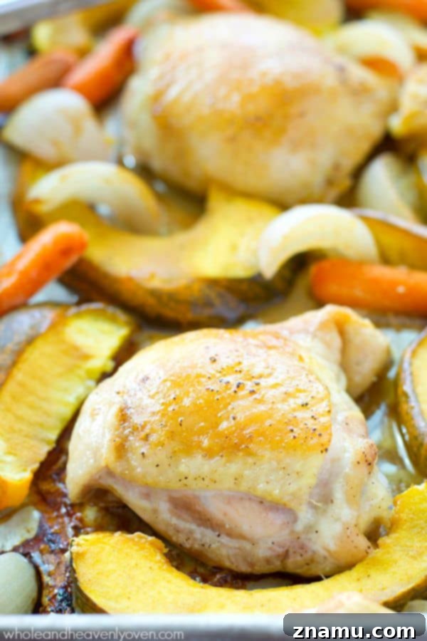 This comforting roast chicken is brushed with an unbelievable maple-mustard sauce and roasted to perfection with fall veggies. @WholeHeavenly
