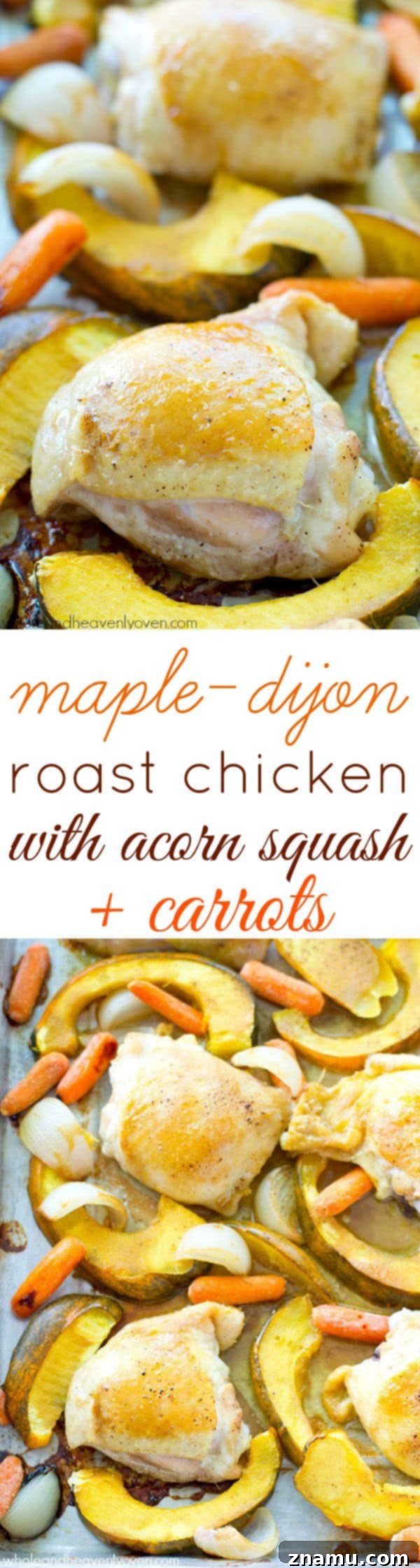 This comforting roast chicken is brushed with an unbelievable maple-mustard sauce and roasted to perfection with fall veggies. @WholeHeavenly