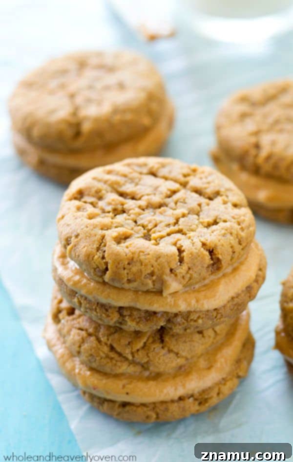 Extra-chewy peanut butter sandwich cookies with a creamy peanut butter filling.