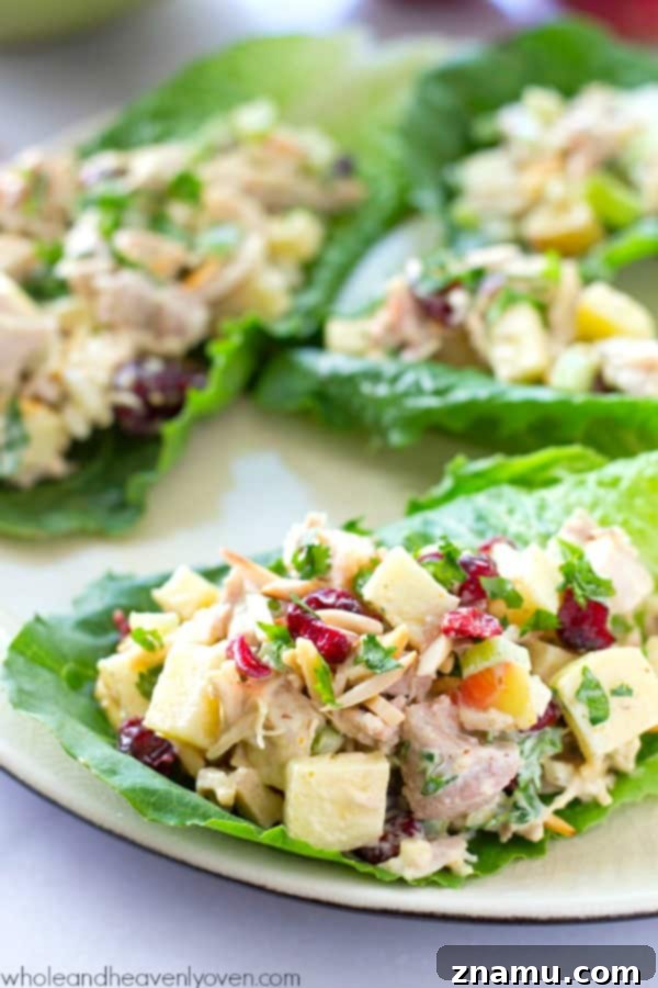 Golden Harvest Chicken Lettuce Cups 7 Extra-creamy and loaded with crunchy apples and cranberries, this colorful chicken salad makes the perfect filler for these beautiful and healthy lettuce wraps!