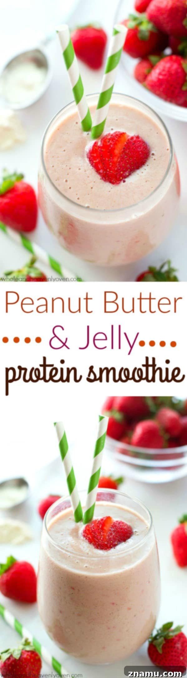 PB&J Power Up Smoothie 8 A stunning top-down view of the Peanut Butter and Jelly Protein Smoothie, ready for enjoyment.