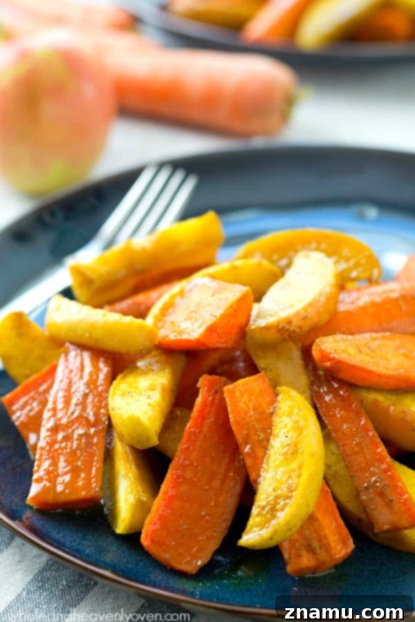 Moroccan Maple Caramelized Carrots and Apples 7 A full pan of Moroccan Maple-Roasted Carrots and Apples, hot from the oven and ready to bring a taste of autumn to your table.