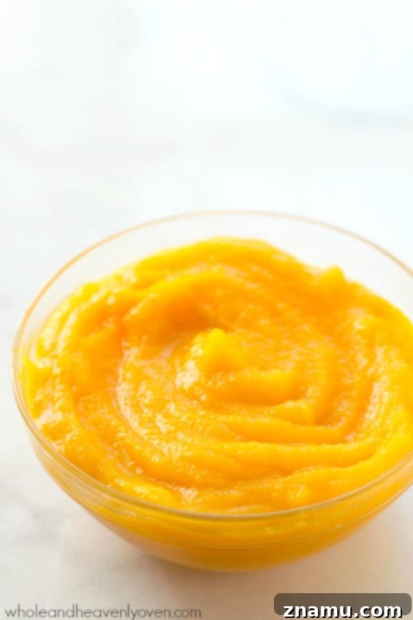 Whip Up Fresh Homemade Pumpkin Puree 8 An inspiring image of delicious homemade pumpkin puree, ready to be used in countless fall recipes. @WholeHeavenly