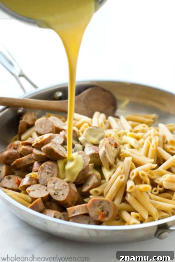 Harvest Pumpkin & Sausage Penne Alfredo 5 Close-up of Pumpkin Sausage Alfredo Penne