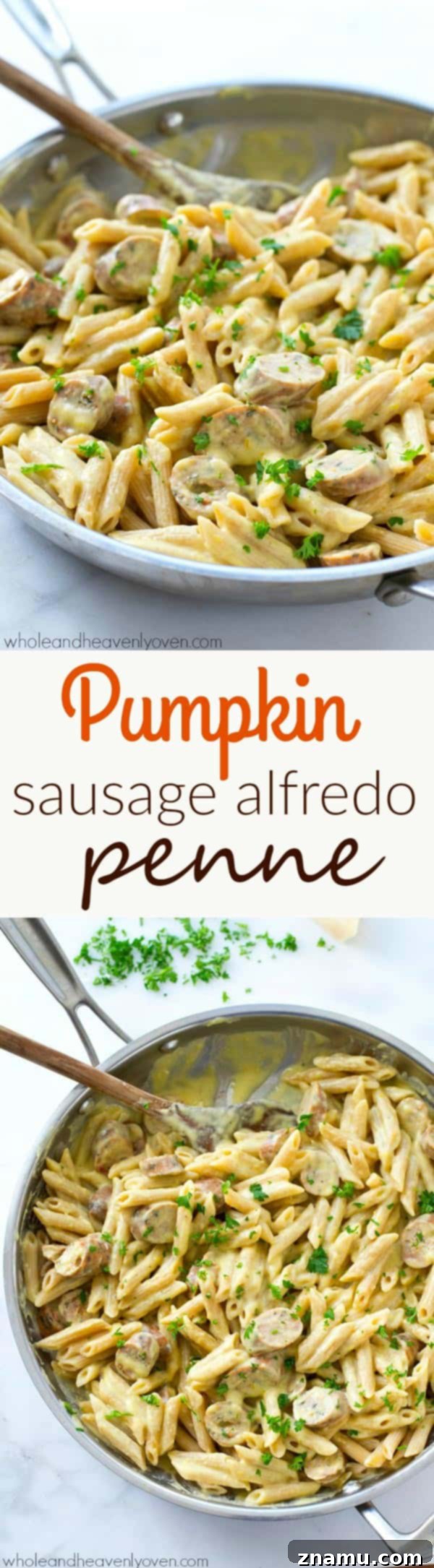 Harvest Pumpkin & Sausage Penne Alfredo 10 Plated Pumpkin Sausage Alfredo Penne with Fork