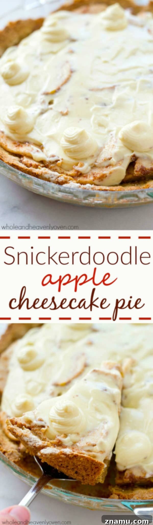 Cinnamon Sugar Apple Cheesecake Dream 9 Full Snickerdoodle Apple Cheesecake Pie on a cooling rack, ready to be served