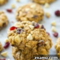Crimson & Cream Oatmeal Cookie Bliss 9 Soft, chewy, and loaded with white chocolate and cranberries, these oatmeal cookies are quick to whip up and the dough can even be made ahead of time for whenever that cookie-craving hits!