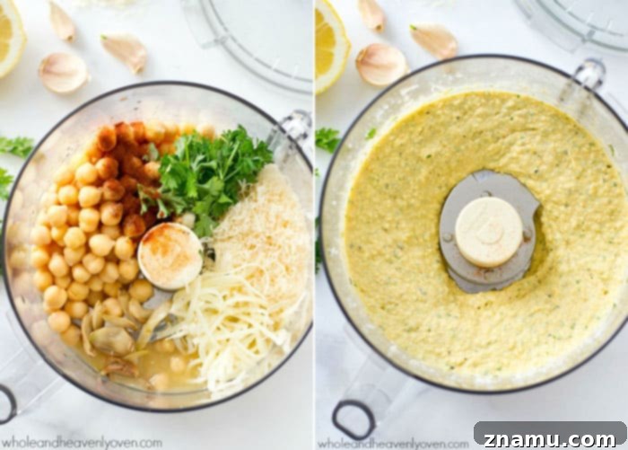 Richly Herbed Hummus with Roasted Garlic and Three Cheeses 5 A trio of cheeses, homemade roasted garlic, and fresh herbs star in this super-easy and unbelievably smooth hummus.---It's the perfect dip for any holiday appetizer table! @WholeHeavenly