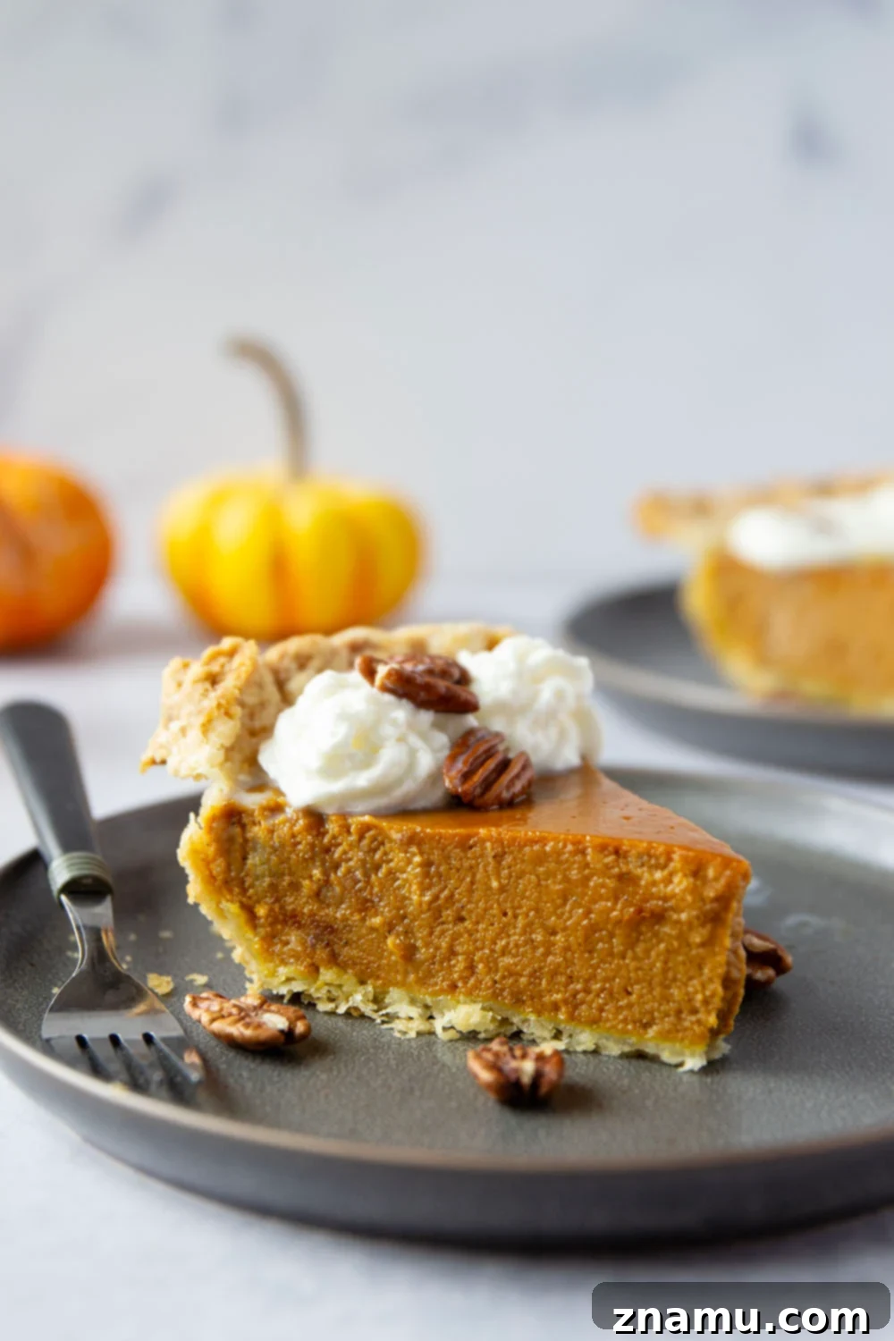 The Ultimate Pumpkin Pie 4 Three slices of the best pumpkin pie on a plate, showcasing its creamy texture and golden crust.