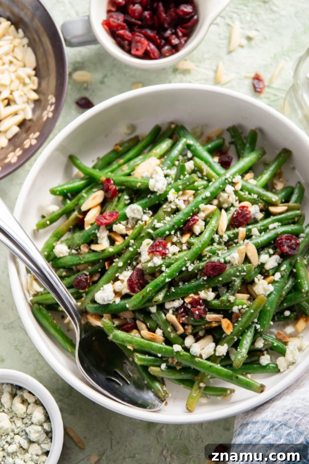 Brown Butter Green Beans with Cranberries 2 Gourmet Holiday Cranberry Green Beans with Browned Butter, Almonds, and Blue Cheese