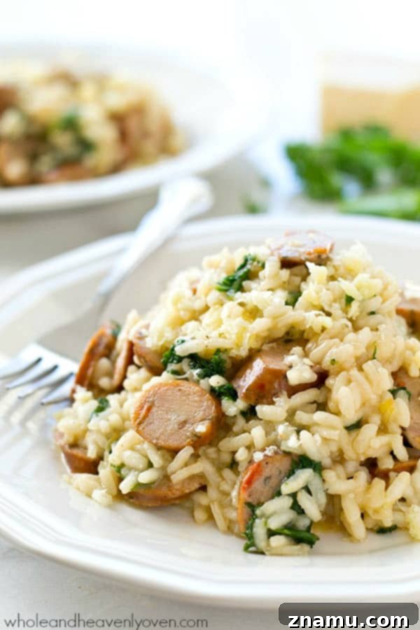 One-Pot Parmesan Risotto with Sausage and Kale 2 Rich and creamy one-pot parmesan risotto featuring savory sausage and fresh kale, perfect for a quick 30-minute weeknight meal.