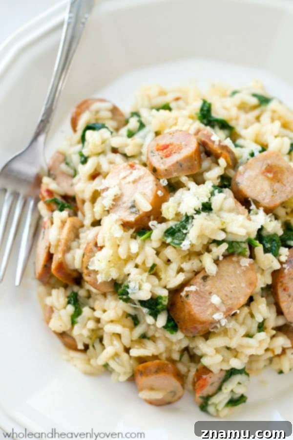 One-Pot Parmesan Risotto with Sausage and Kale 7 Ready-to-eat One-Pot Parmesan Risotto with Sausage and Kale, emphasizing its simplicity and deliciousness.
