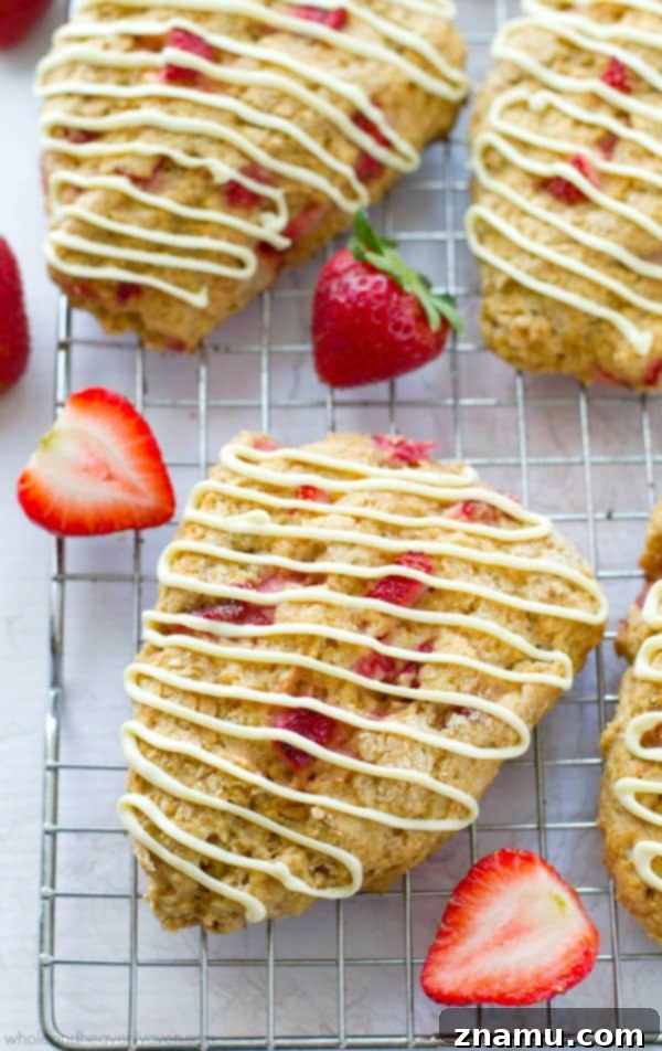 Indulgent White Chocolate Cranberry Scones 10 Fluffy White Chocolate Strawberries 'n' Cream Scones, ideal for a sweet brunch