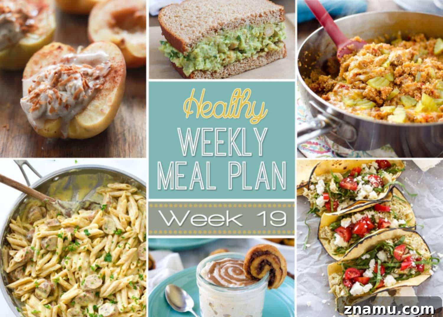 Healthy Meal Plan Week 19 2 Plan out a week of healthy meals the easy way from breakfast all the way to midnight snacks! Recipes featured from all your favorite healthy food bloggers!