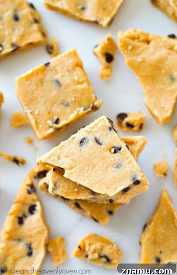 Wholesome Cashew Butter Cookie Dough Bark 7 Artfully arranged healthy cashew butter cookie dough bark pieces