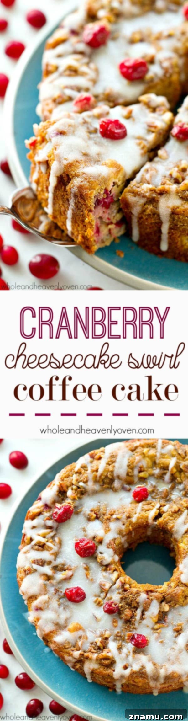 Cranberry Cheesecake Ripple Coffee Cake 8 Swirled with a luscious cheesecake filling and topped with streusel and lots of glaze, this cranberry cheesecake swirl coffee cake is the ultimately impressive holiday breakfast! @WholeHeavenly