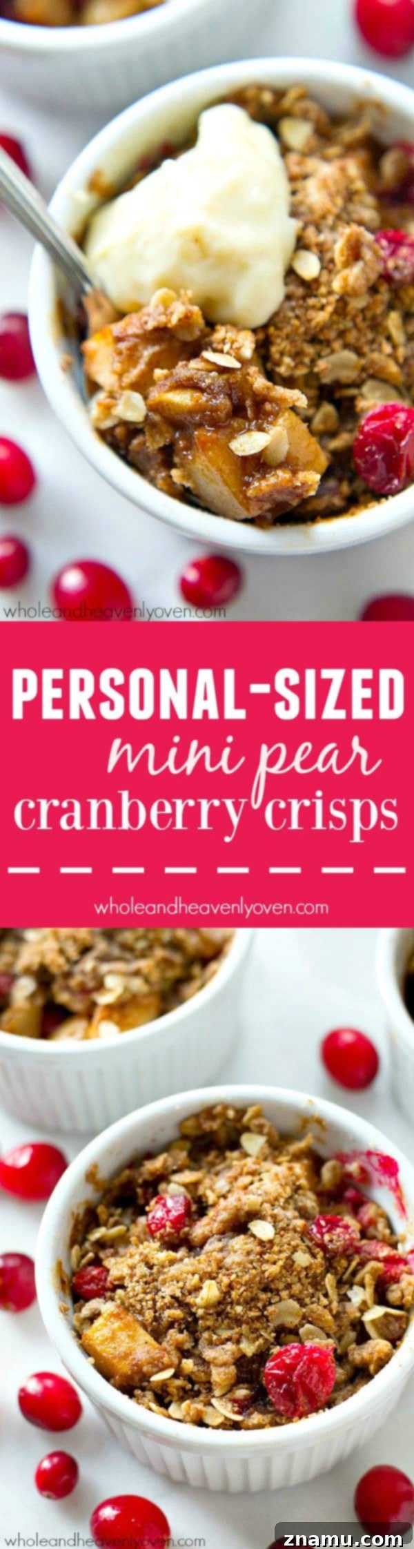 Mini Pear Cranberry Crisps for One 8 Final presentation of several mini pear cranberry crisps, showcasing their golden topping and inviting appearance.