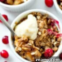 Mini Pear Cranberry Crisps for One 9 These mini-sized pear cranberry crisps are a breeze to throw together and you won't be able to resist the gooey fruit filling and crisp buttery streusel! No sharing necessary.