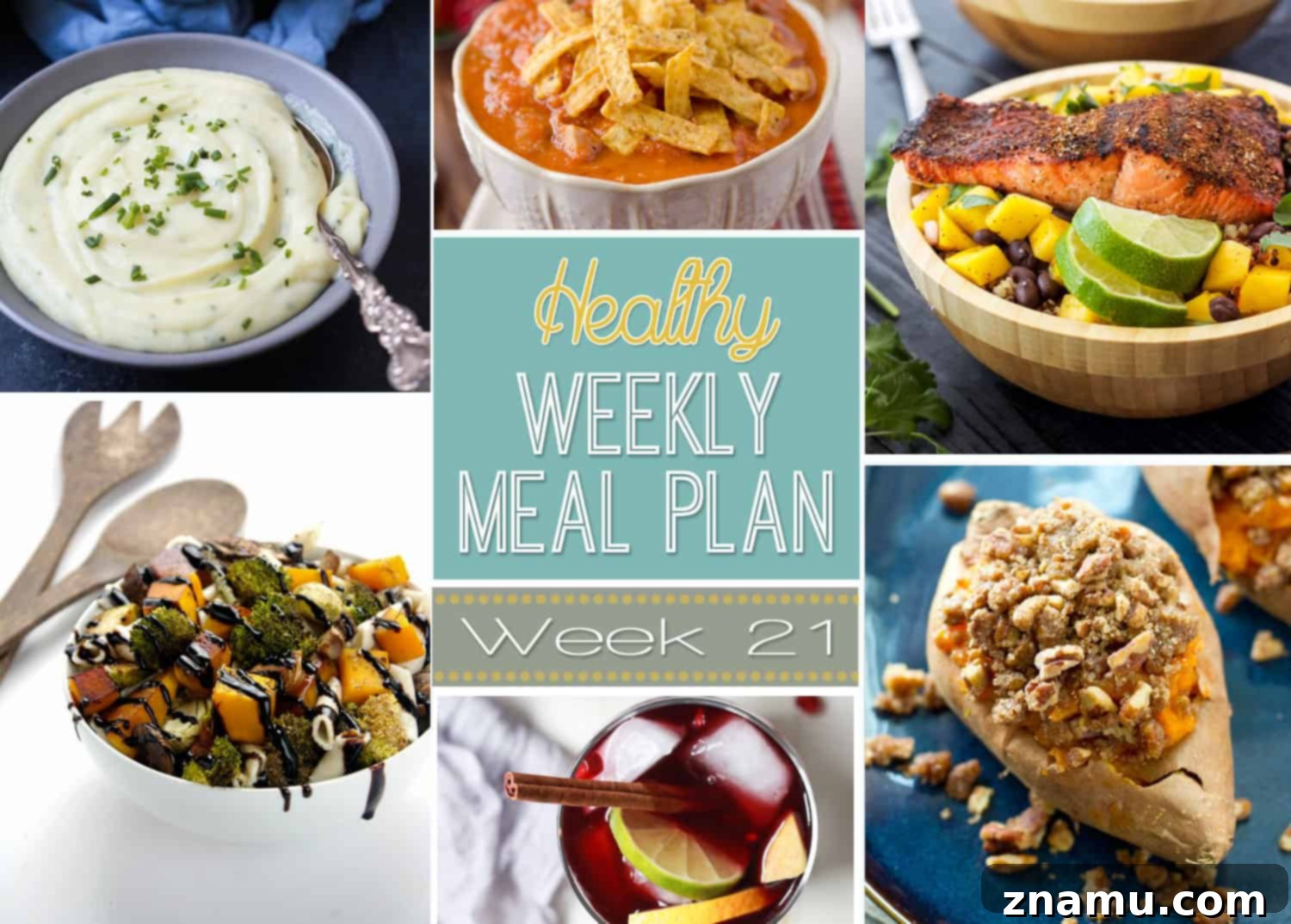 Fresh Healthy Meal Plan Week 21 2 A vibrant collage showcasing a variety of delicious and healthy meals from the weekly plan, featuring fresh vegetables, lean proteins, and wholesome grains.