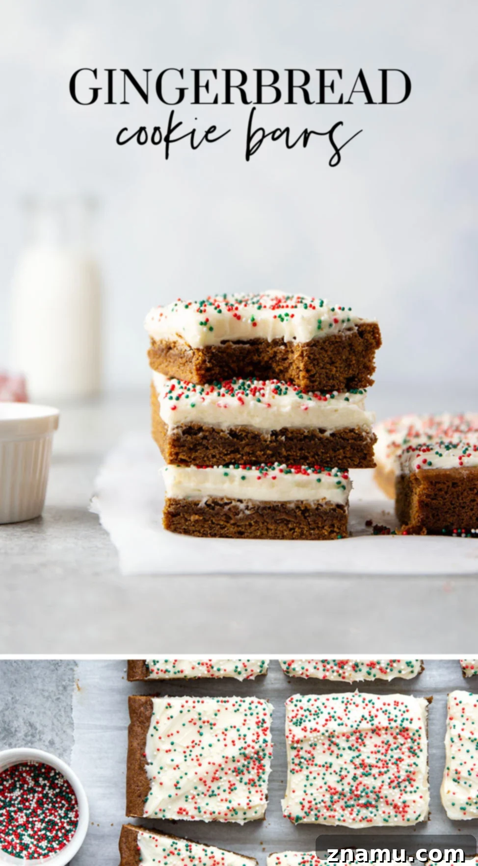 Chewy Ginger Spice Bars 7 These soft and chewy gingerbread cookie bars are topped with a rich cream cheese frosting and absolutely melt in your mouth!
