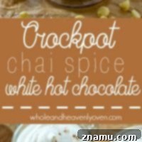 Make those holiday drinks the easy way in the crockpot! This chai-spiced white hot chocolate is a breeze to throw together and so cozy for winter sipping!