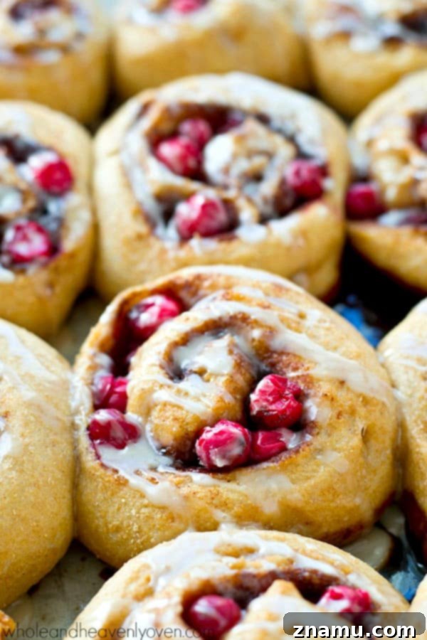 Dreamy Overnight Eggnog Cranberry Cinnamon Rolls 2 Warm, gooey Eggnog Cranberry Cinnamon Rolls with a decadent eggnog glaze, ready for a festive morning
