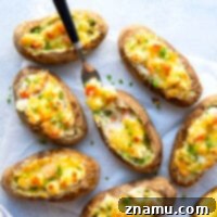 Loaded Chicken Pot Pie Potato Skins 8 Small square image of chicken pot pie potato skins.