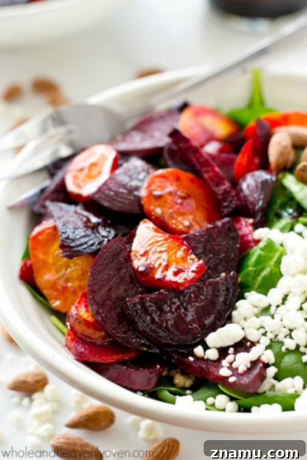 Vibrant Maple Roasted Root and Spinach Salad 4 Colorful ingredients of spinach salad with beets and carrots
