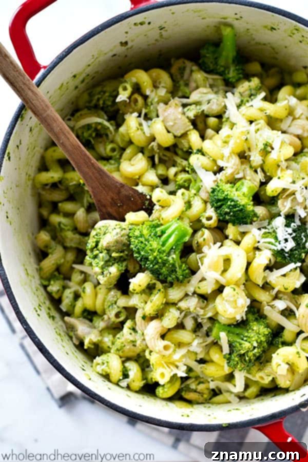 30-Minute Chicken Basil Pesto Pasta Skillet with fresh basil and chicken