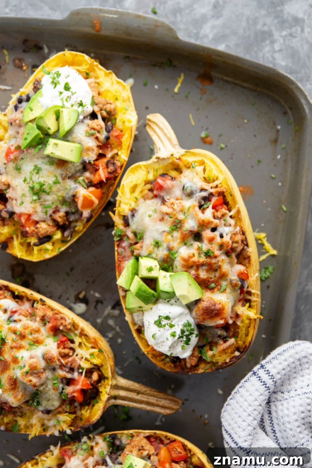 Delicious Turkey Chili Baked in Spaghetti Squash Halves