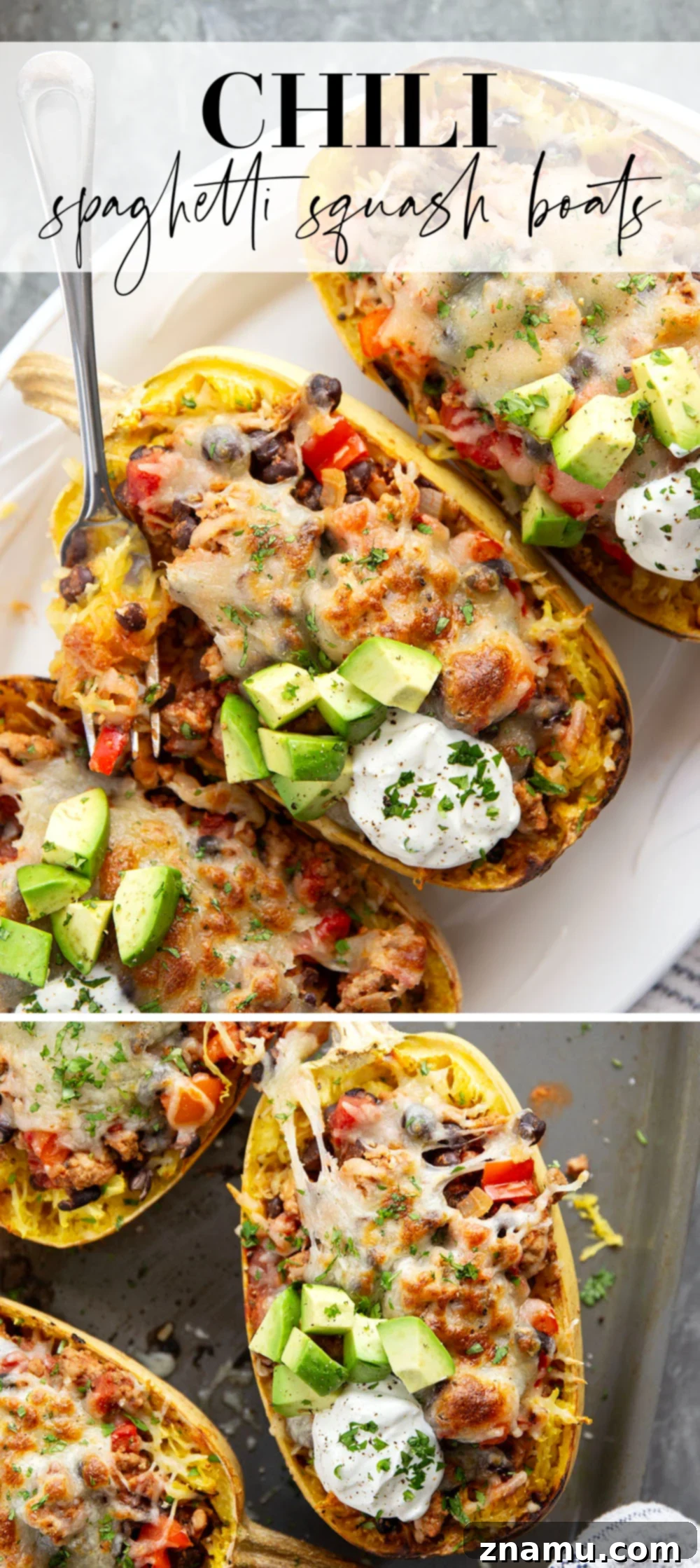 Final Presentation of Chili Spaghetti Squash Boats