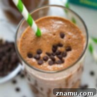 This creamy breakfast smoothie is packed with everything you need to start the day off right! It tastes like a cafe mocha in healthy smoothie form.