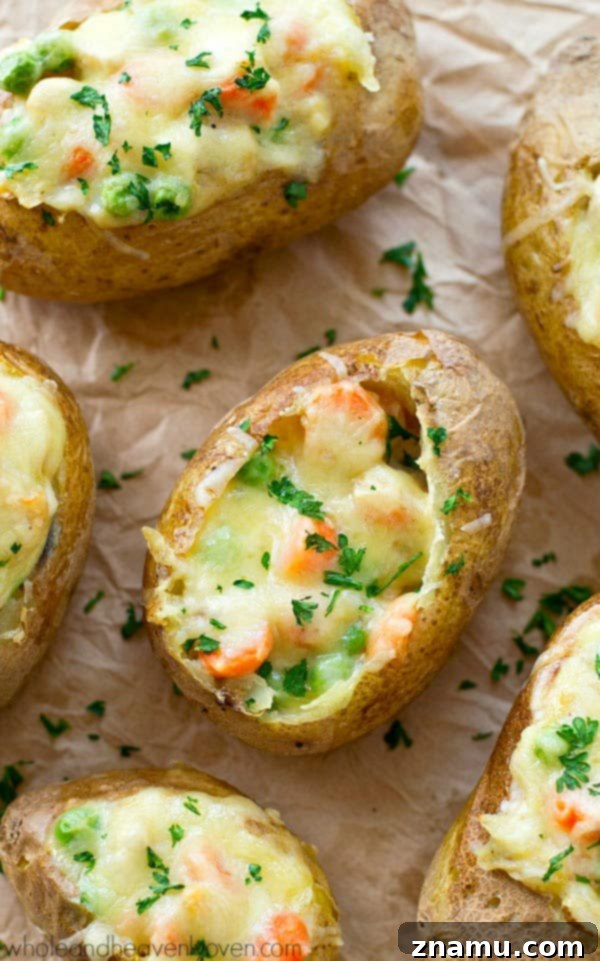 Golden Crunch Baked Chicken Bites with Zesty Honey Mustard 10 Delicious chicken pot pie potato skins, a comforting and easy appetizer for game day.