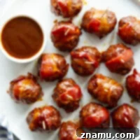 Sweet & Smoky Bacon BBQ Turkey Meatballs 8 Juicy BBQ turkey meatballs are wrapped in bacon and baked in a sweet and tangy brown sugar barbecue sauce for the best 2-bite appetizer!
