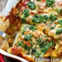 Triple Cheese Pesto Turkey Bake 9 A single serving of three-cheese pesto turkey lasagna on a plate