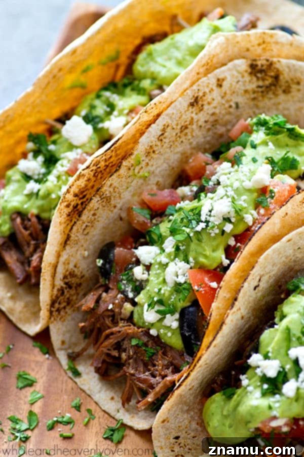 Chipotle Pulled Beef Tacos with Greek Salsa Avocado Crema 6 Delicious Chipotle Beef Tacos with homemade Greek Salsa and Avocado Crema