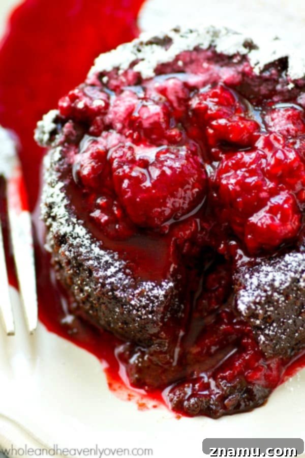 Mocha Raspberry Chia Dream 9 Exploding with a warm, gooey chocolate filling, and covered in a tangy raspberry sauce, these stunning chocolate lava cakes are the perfect treat for you and your sweetheart!