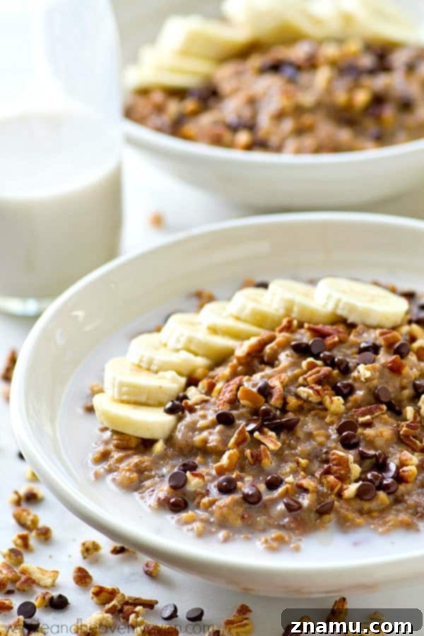 Crockpot Banana Bread Steel-Cut Oats 2 Creamy homemade steel-cut oatmeal that cooks low 'n' slow for hours in the crockpot and loaded with banana bread flavors! The best way to start the day.