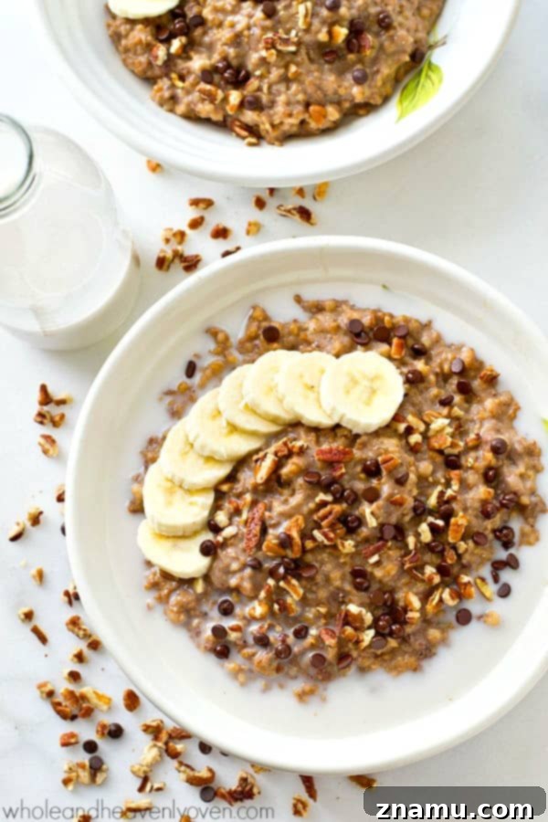 Crockpot Banana Bread Steel-Cut Oats 3 Creamy homemade steel-cut oatmeal that cooks low 'n' slow for hours in the crockpot and loaded with banana bread flavors! The best way to start the day.