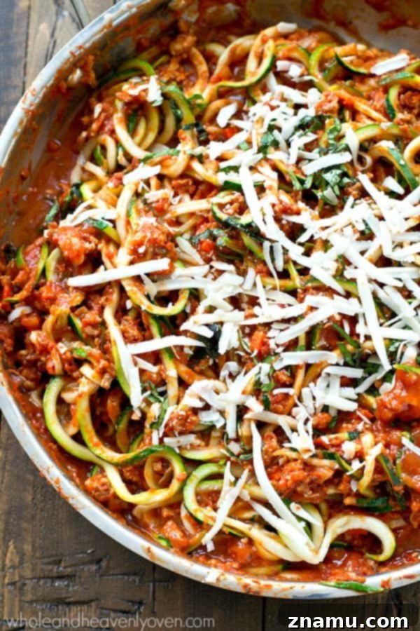 30-Minute Turkey Zoodle Bolognese 3 Delicious Turkey Bolognese served with spiralized zucchini