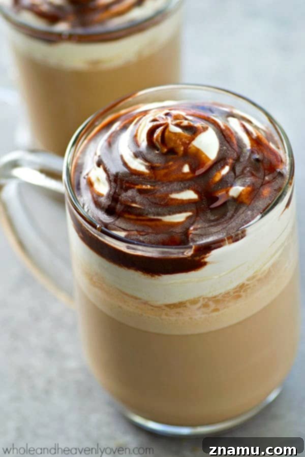 A beautifully prepared Mint Mocha Latte, ready to be enjoyed, highlighting its creamy texture.