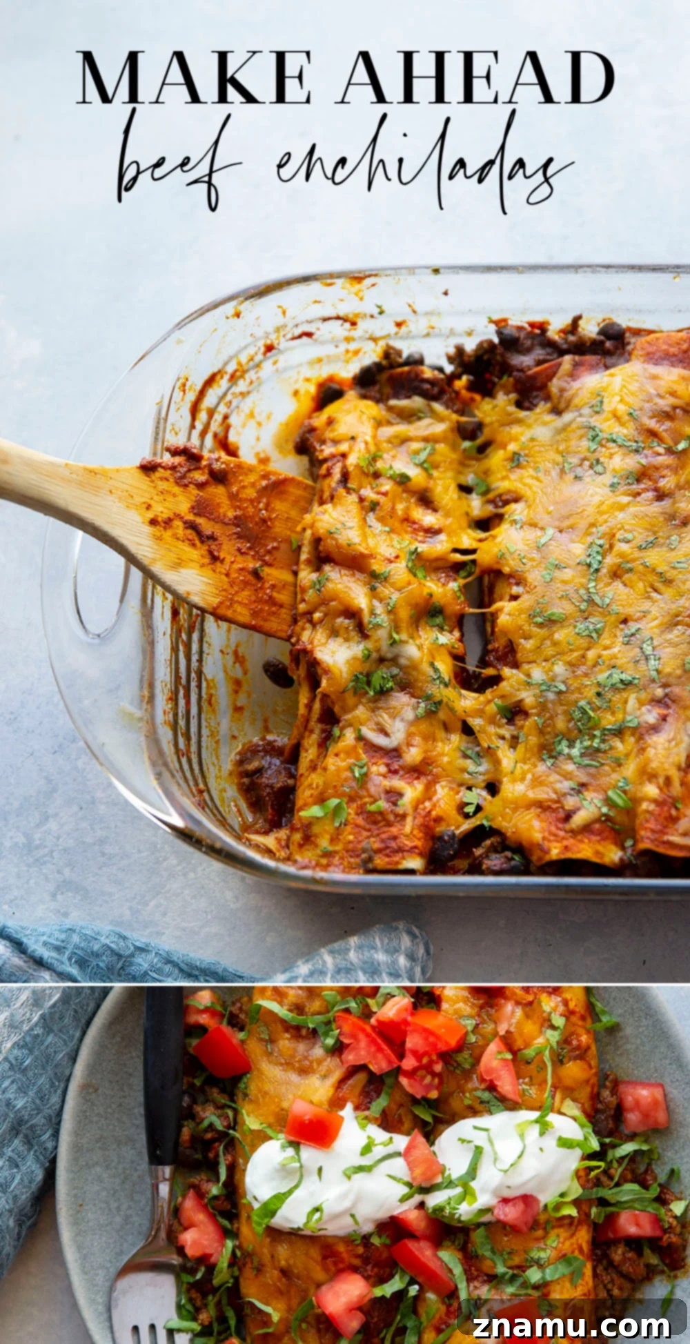 Ready-to-Bake Beef Enchiladas 7 Seriously the BEST beef enchiladas you will ever have in your life! Homemade enchilada sauce gives them so much flavor and they can be made way ahead of time for an easy dinner.