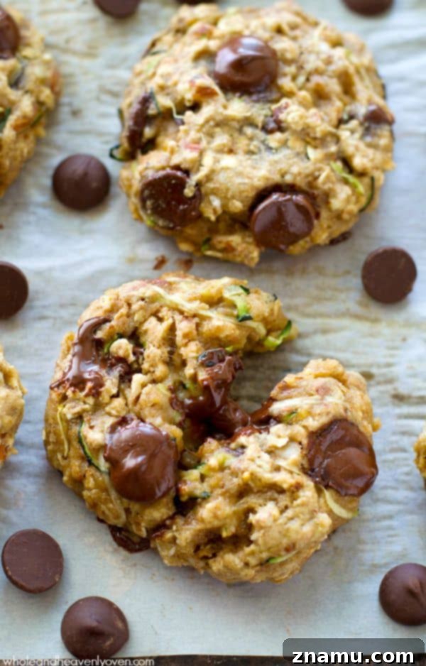 Chewy White Chocolate Coconut Oat Bliss 10 Delicious and healthy zucchini oat breakfast cookies, packed with wholesome ingredients, hidden zucchini, and gooey chocolate chips for a great start to your day.
