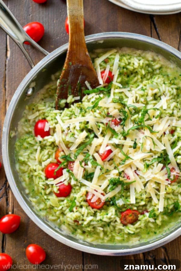 Creamy Pesto Risotto with Bursting Cherry Tomatoes 5 Extra-creamy and extra-flavorful classic risotto packed with lots of pesto and juicy cherry tomatoes!